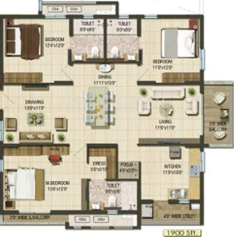 Aparna Cyber Life (3BHK+3T (1,900 sq ft) + Pooja Room 1900 sq ft)