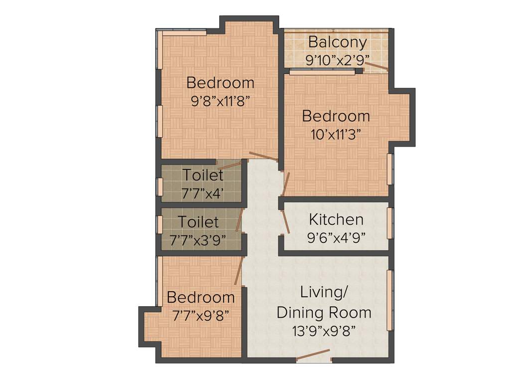 Kaberi Paramount (3BHK+2T (1,050 sq ft) 1050 sq ft)