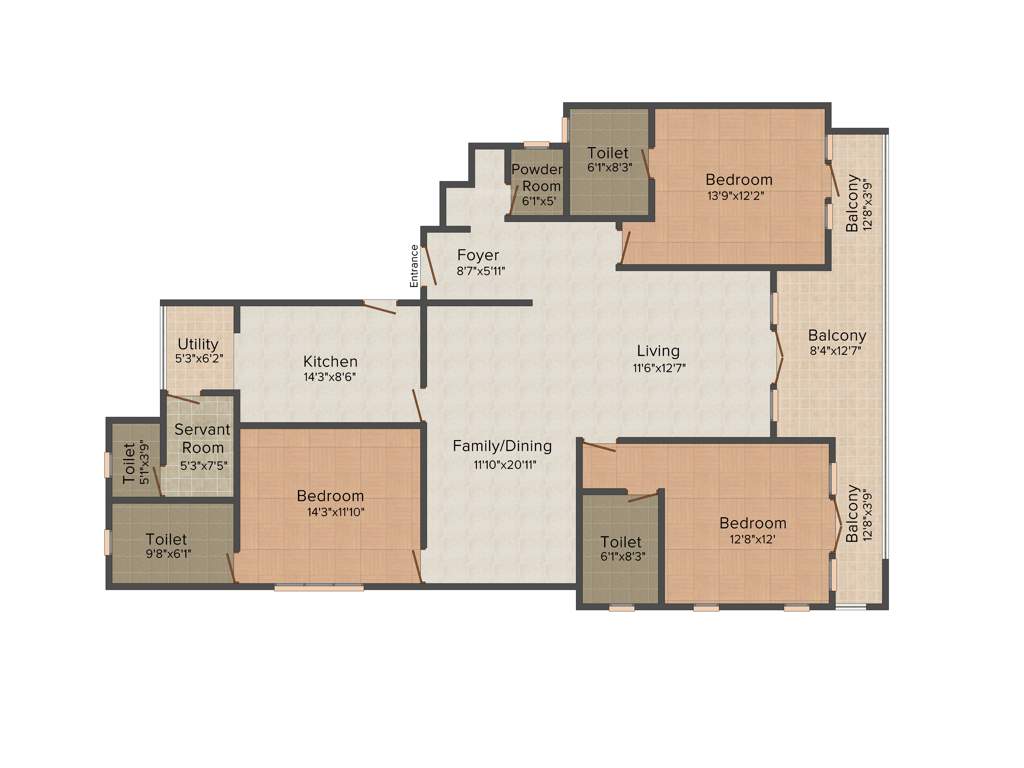 Prestige Westholme (3BHK+3T (2,446 sq ft)   Servant Room 2446 sq ft)