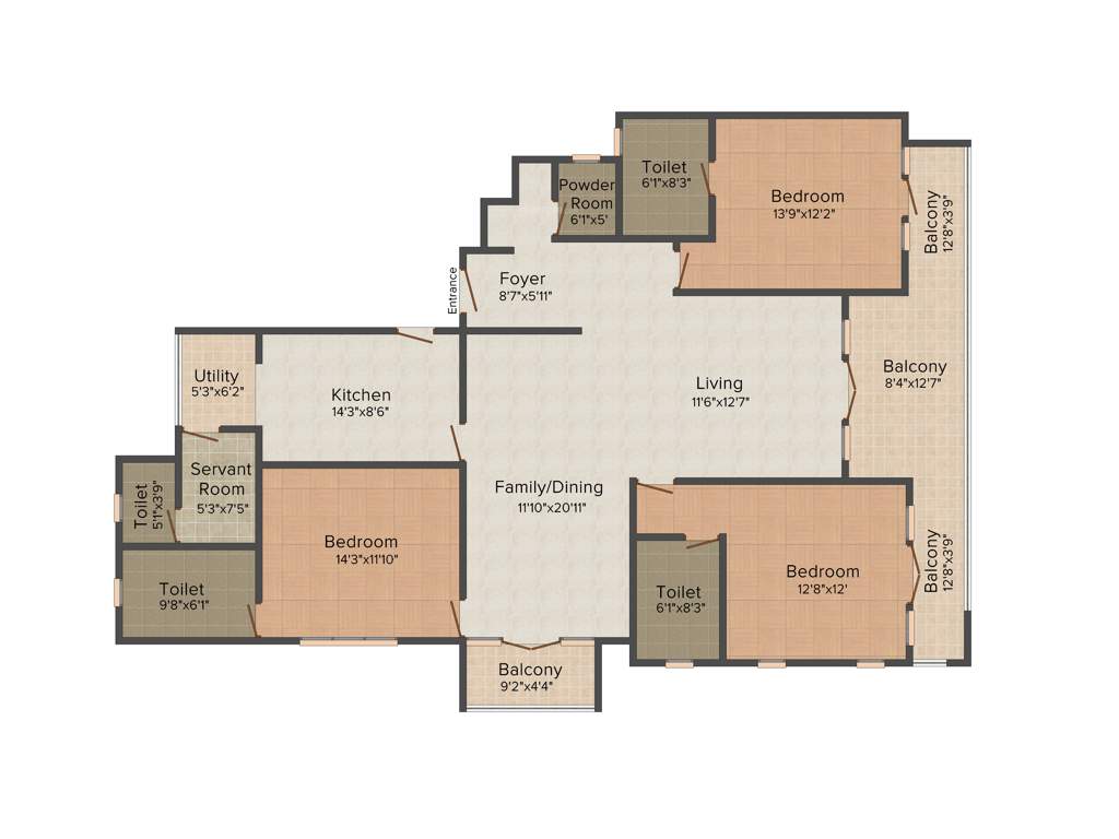 Prestige Westholme (3BHK+3T (2,515 sq ft)   Servant Room 2515 sq ft)