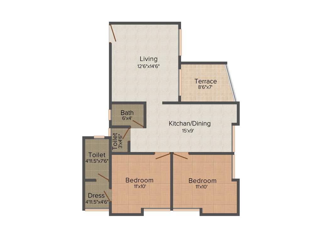 Krishnaleela Laxmi Ganga Heights (2BHK+2T (925 sq ft) 925 sq ft)