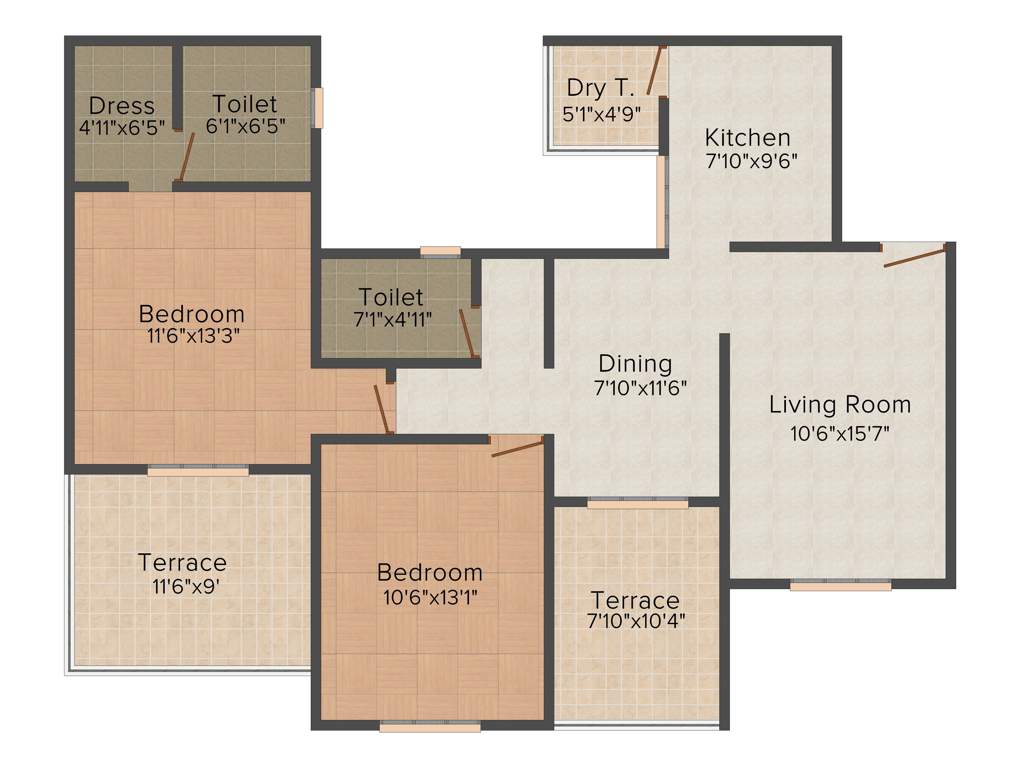 Mohite Paradise G (2BHK+2T (1,305 sq ft) 1305 sq ft)