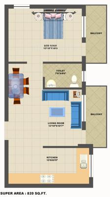 Neoteric Green Park (1BHK+1T (820 sq ft) 820 sq ft)