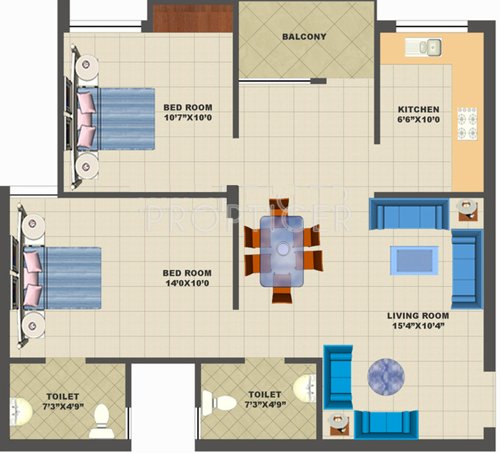 Neoteric Green Park (2BHK+2T (1,100 sq ft) 1100 sq ft)