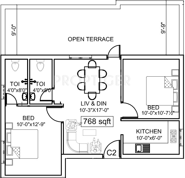 Suprabhatham Tngo Colony (2BHK+2T (768 sq ft) 768 sq ft)