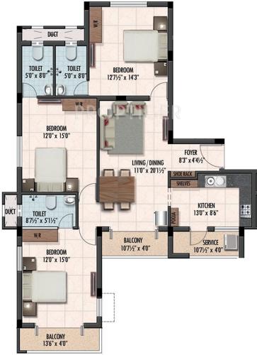 RG Rajashree (3BHK+3T (1,660 sq ft) 1660 sq ft)