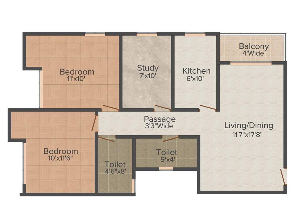 Vinayak Cosmopolis (2BHK+2T (1,047 sq ft)   Study Room 1047 sq ft)