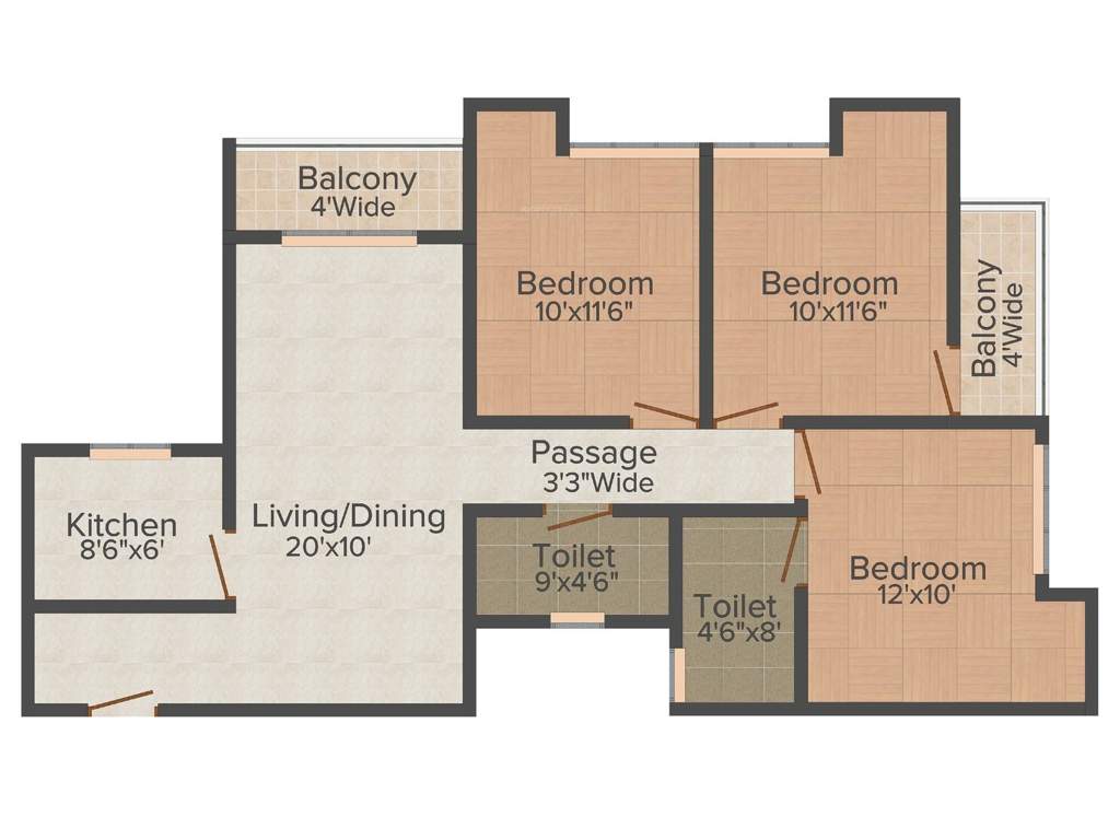Vinayak Cosmopolis (3BHK+2T (1,260 sq ft) 1260 sq ft)