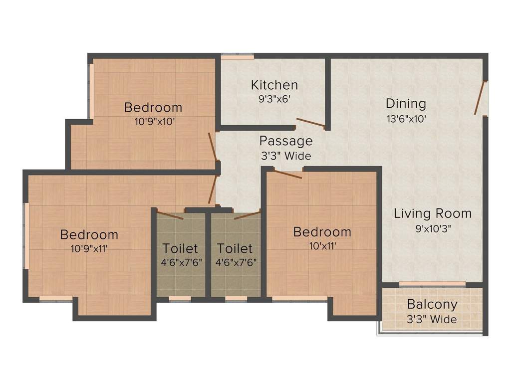 Vinayak Cosmopolis (3BHK+2T (1,191 sq ft) 1191 sq ft)