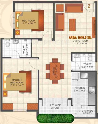 Malibu Palazzo (2BHK+2T (1,040 sq ft) 1040 sq ft)