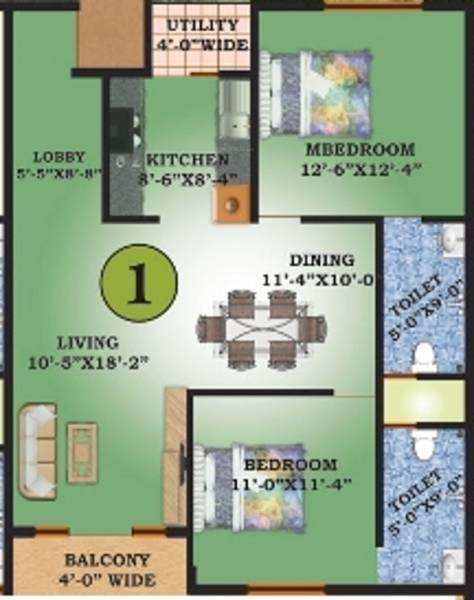 Chithaary Construction Nandana Greens Floor Plan (2BHK+2T (1,100 sq ft) 1100 sq ft)