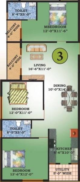 Chithaary Construction Nandana Greens Floor Plan (3BHK+2T (1,500 sq ft) 1500 sq ft)