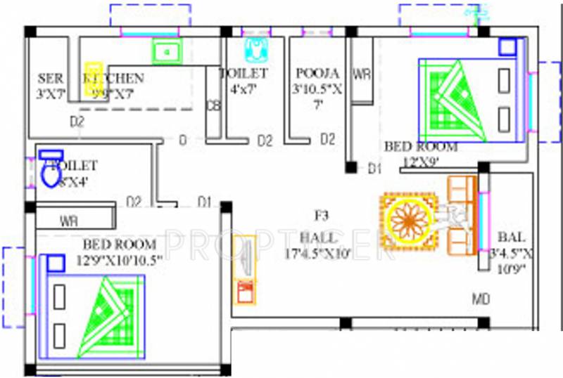 Malar Bluebell (2BHK+2T (974 sq ft)   Pooja Room 974 sq ft)