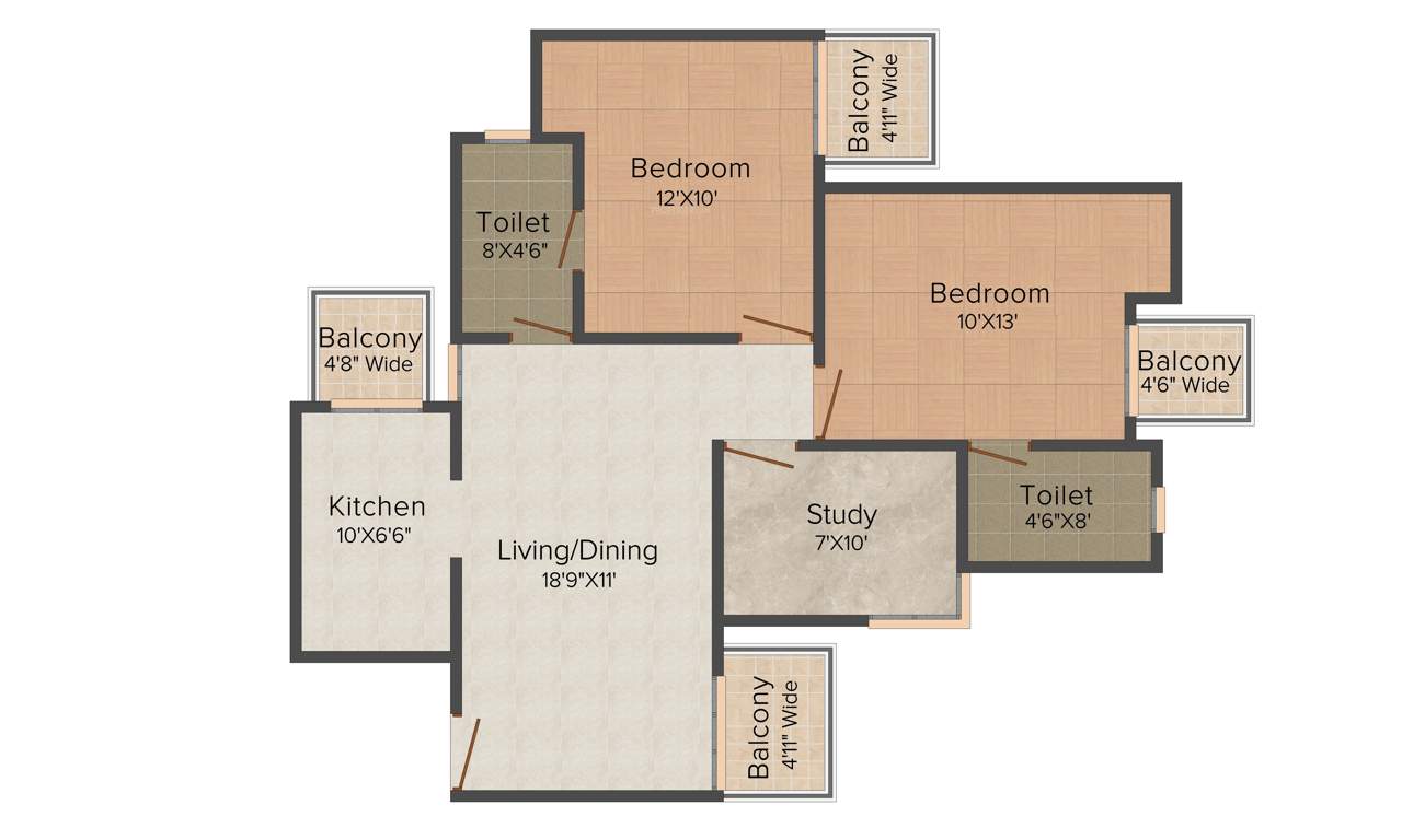 Prateek Grand Carnesia (2BHK+2T (1,155 sq ft)   Study Room 1155 sq ft)