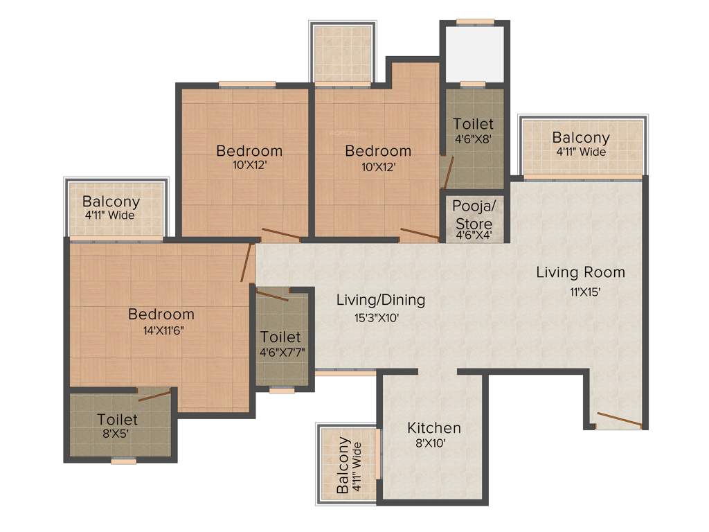 Prateek Grand Carnesia (3BHK+3T (1,585 sq ft)   Pooja Room 1585 sq ft)