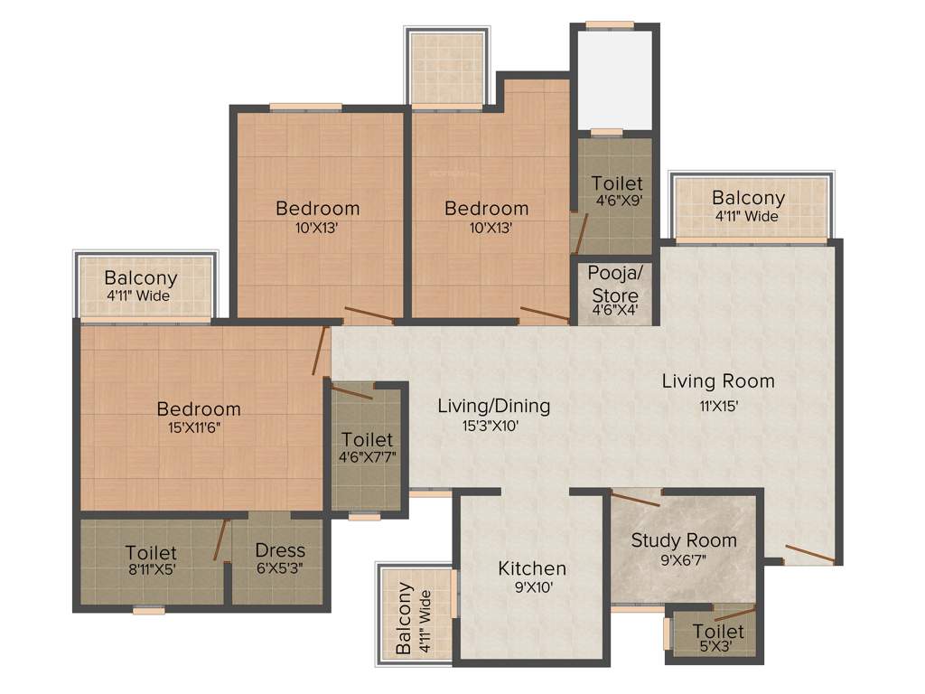 Prateek Grand Carnesia (3BHK+4T (1,795 sq ft)   Study Room 1795 sq ft)
