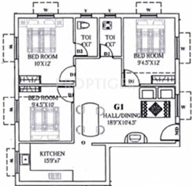 Malar Dragon Root (3BHK+2T (1,018 sq ft) 1018 sq ft)