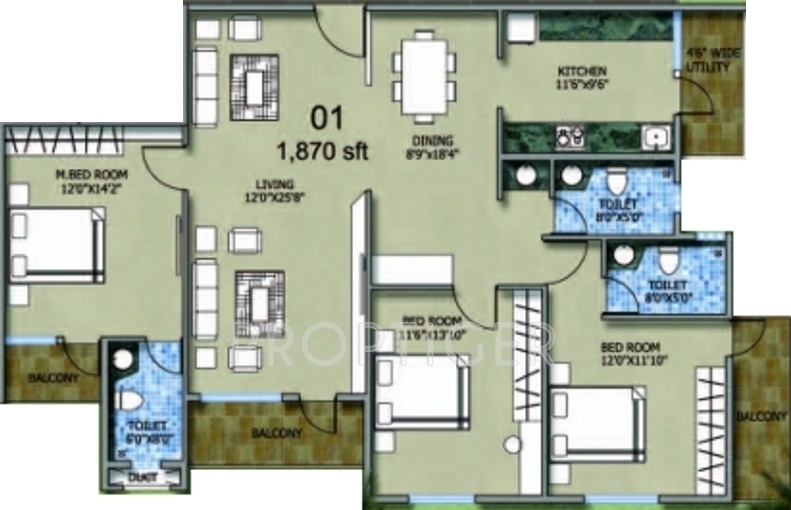 Chithaary Elite (3BHK+3T (1,870 sq ft) 1870 sq ft)