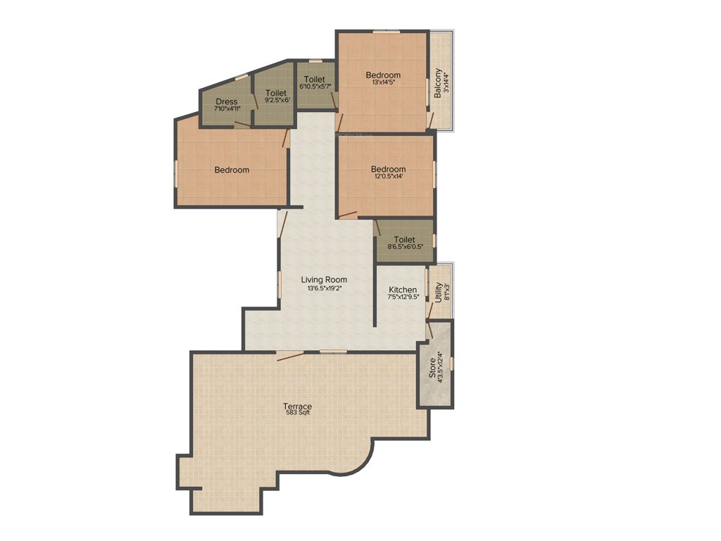 Vaikund Srishti (3BHK+3T (1,970 sq ft) 1970 sq ft)