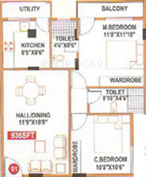 Divya GM Nest Apartment (2BHK+2T (936 sq ft) 936 sq ft)