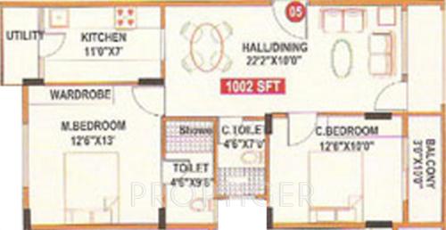 Divya GM Nest Apartment (2BHK+2T (1,002 sq ft) 1002 sq ft)