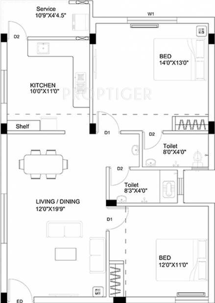 Ruby Star City (2BHK+2T (1,053 sq ft) 1053 sq ft)