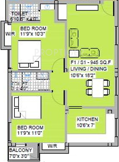 Kay Vasantham (2BHK+2T (945 sq ft) 945 sq ft)
