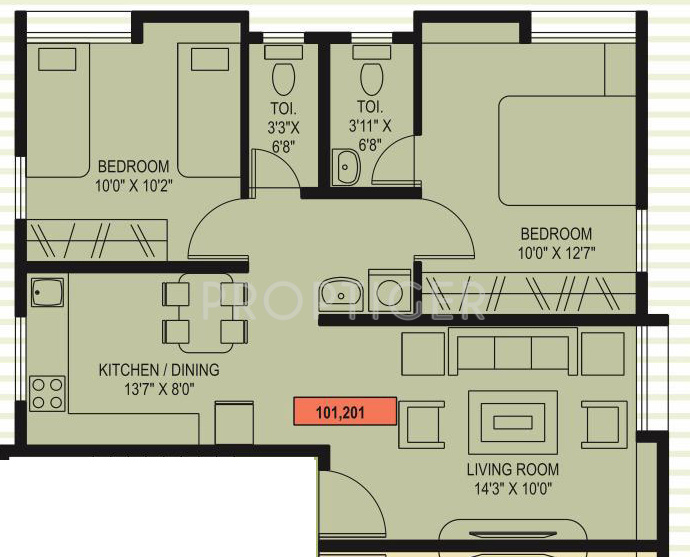 790 sq ft 2 BHK Floor Plan Image PRM Divine Available
