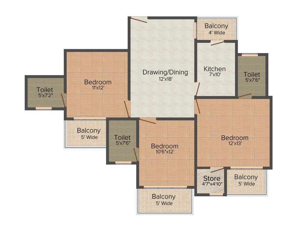 Viva Heights (3BHK+3T (1,350 sq ft) 1350 sq ft)