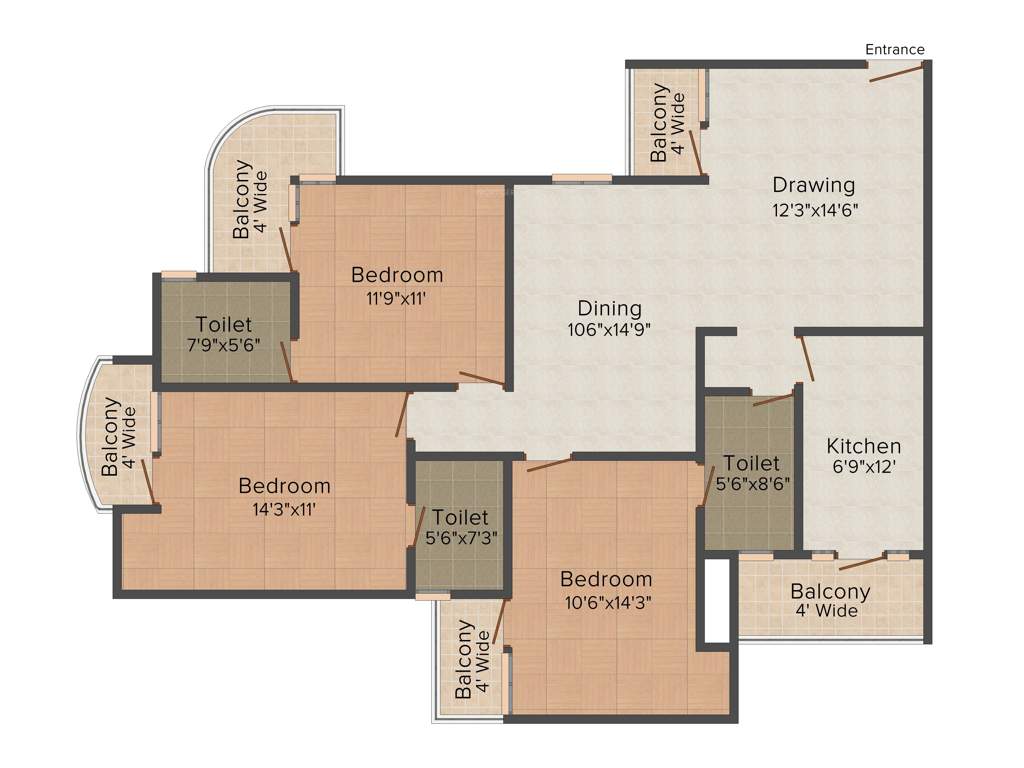 Parsvnath Pratibha (3BHK+3T (1,550 sq ft) 1550 sq ft)