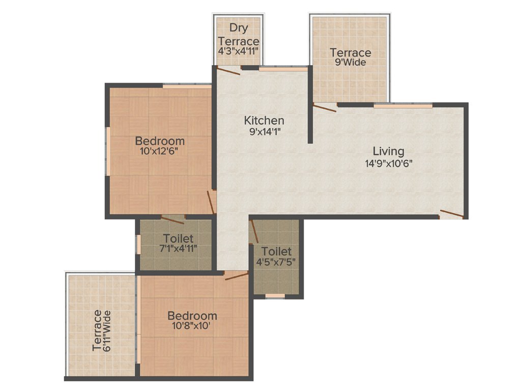 Raskar Green Square (2BHK+2T (986 sq ft) 986 sq ft)