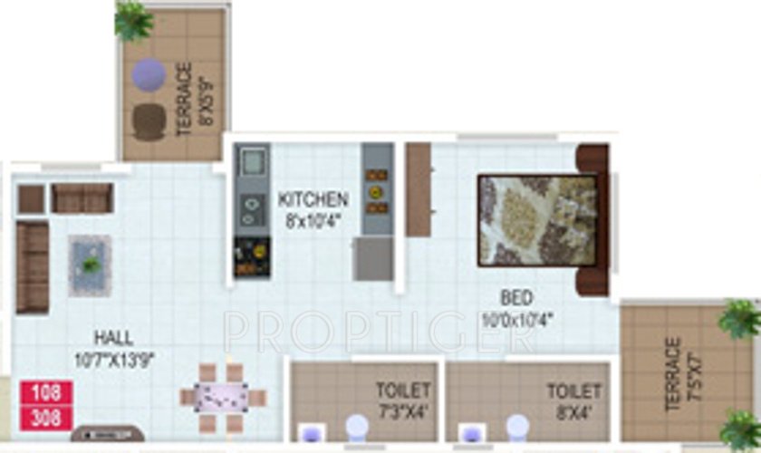 Sunrise Fortune (1BHK+2T (656 sq ft) 656 sq ft)