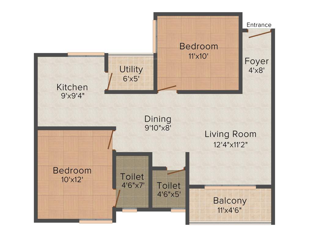 AMR Oaks (2BHK+2T (937 sq ft) 937 sq ft)