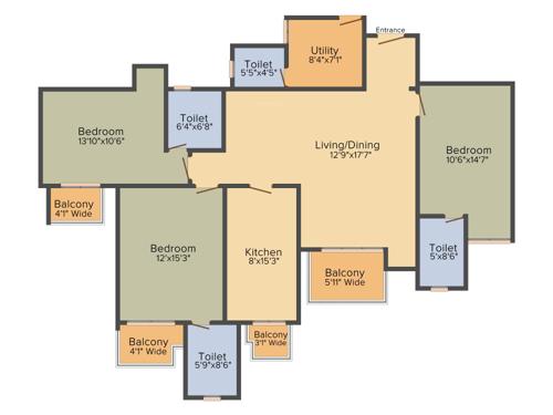 DLF Park Place (3BHK+4T (1,975 sq ft) + Servant Room 1975 sq ft) DLF Park Place (3BHK+4T (1,975 sq ft) + Servant Room 1975 sq ft)