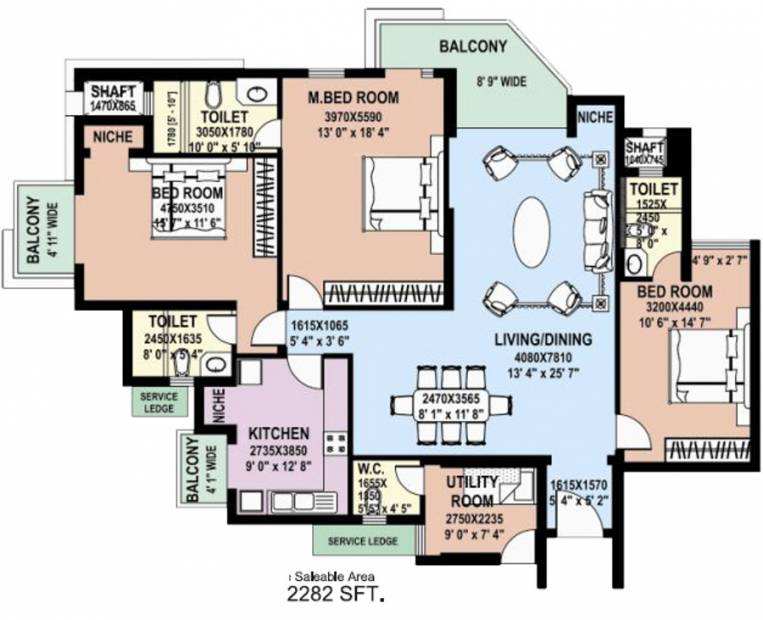DLF Park Place (3BHK+4T (2,282 sq ft) + Servant Room 2282 sq ft)