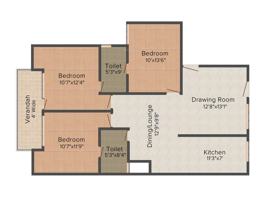 Parsvnath Royale Floors (3BHK+2T (1,350 sq ft) 1350 sq ft)