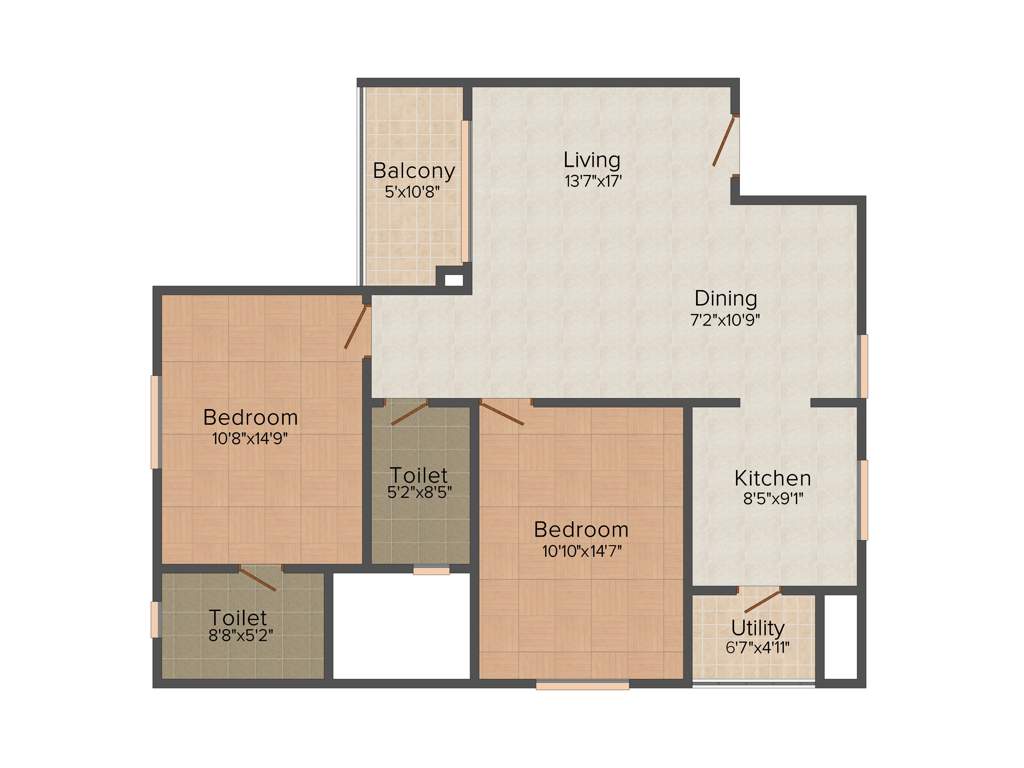 Sobha Meritta (2BHK+2T (1,336 sq ft) 1336 sq ft)