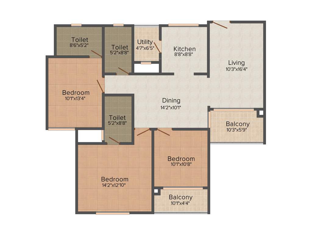 Sobha Meritta (3BHK+3T (1,655 sq ft) 1655 sq ft)