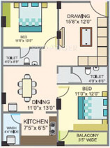 YSK Akash Lake View (2BHK+2T (1,148 sq ft) 1148 sq ft)