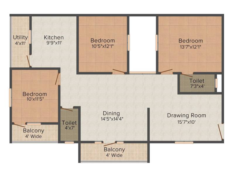 Anurag Siri Residency (3BHK+2T (1,569 sq ft) 1569 sq ft)