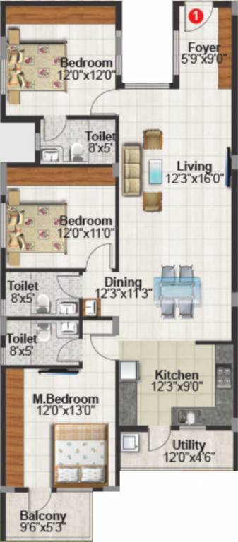 Metropolis Gurukrupa (3BHK+3T (1,660 sq ft) 1660 sq ft)