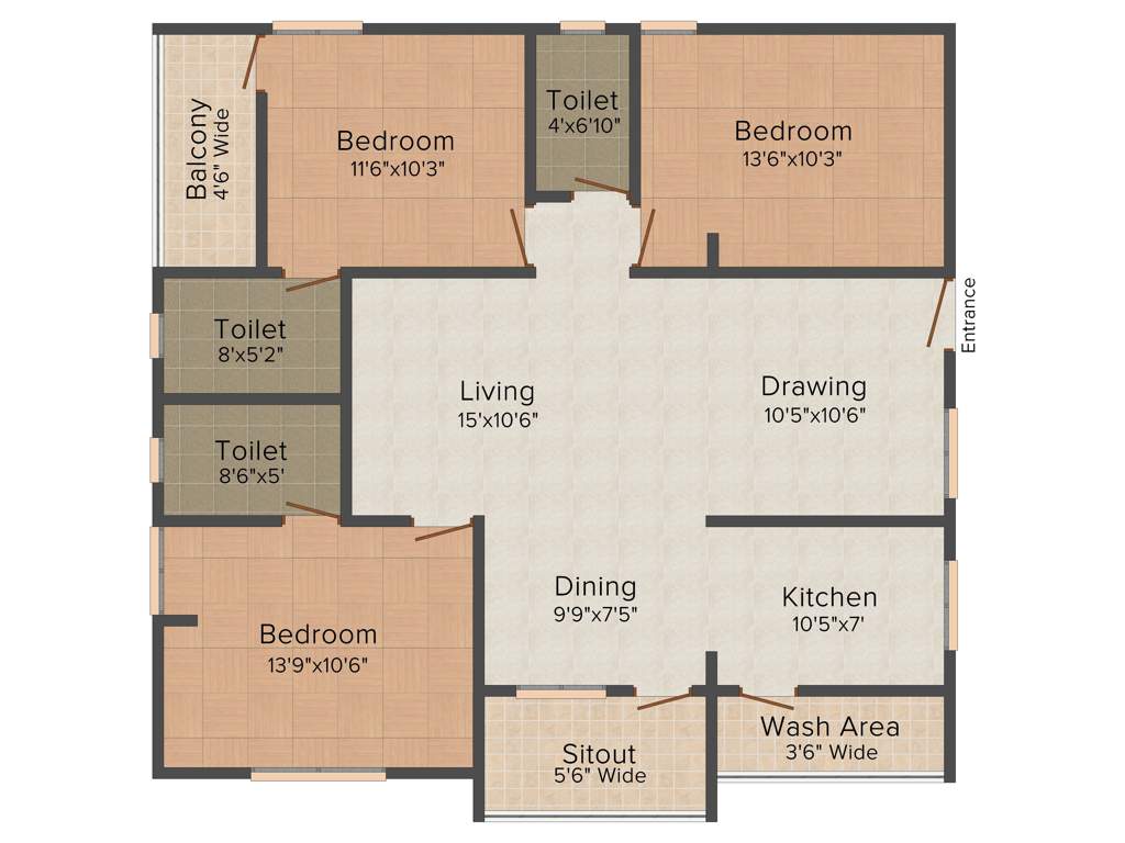 Shreya Elegance (3BHK+3T (1,400 sq ft) 1400 sq ft)