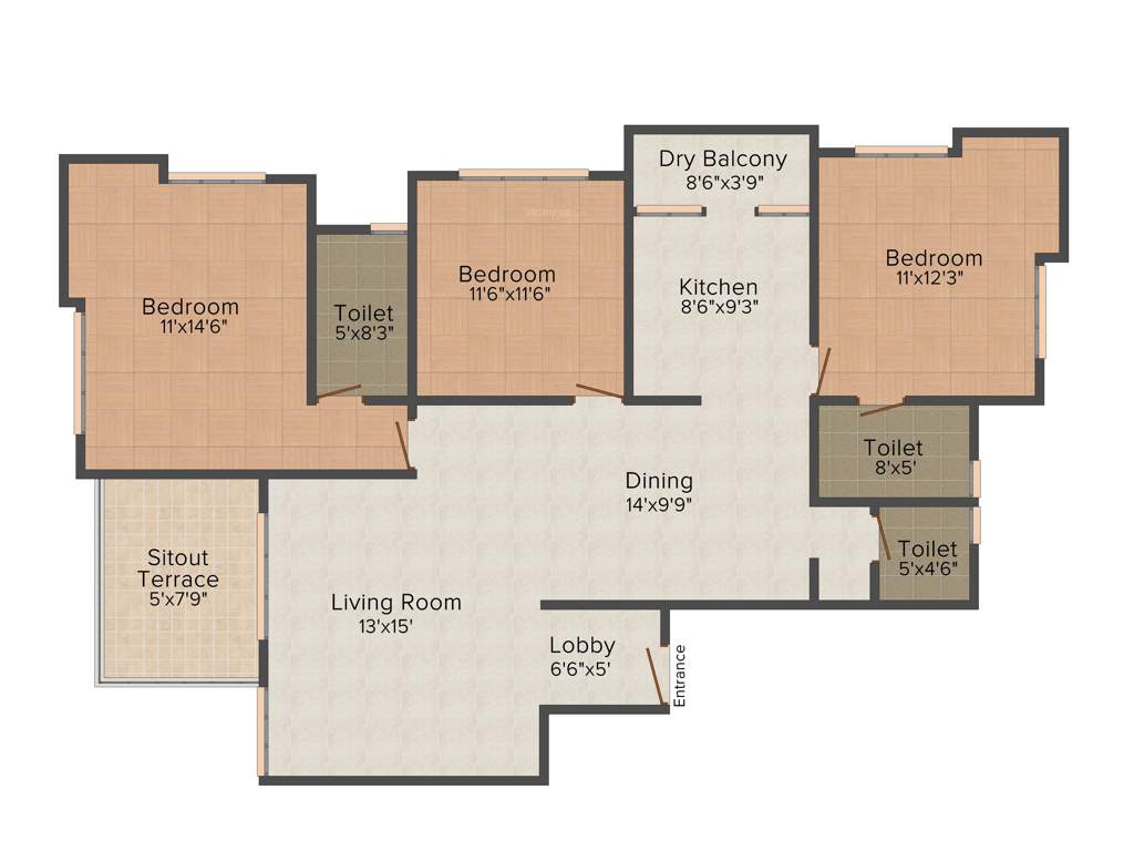 Pandit Sapphira (3BHK+3T (1,501 sq ft) 1501 sq ft)