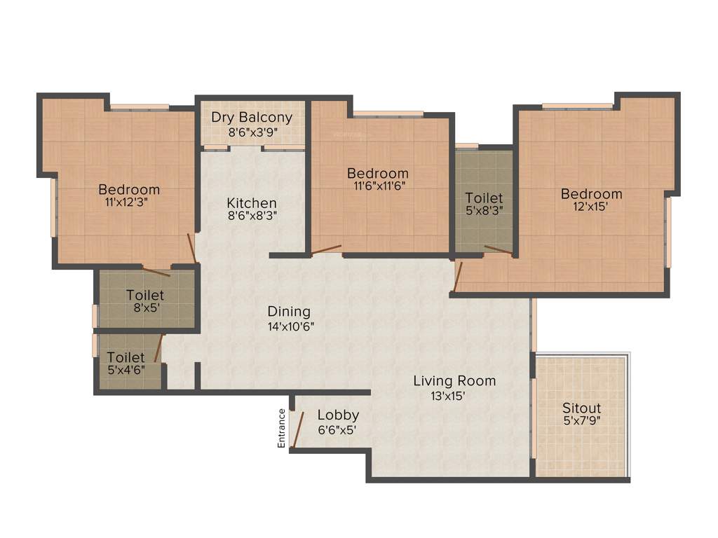 Pandit Sapphira (3BHK+3T (1,564 sq ft) 1564 sq ft)