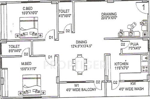 Kalyan Anshita Towers (2BHK+2T (1,280 sq ft) 1280 sq ft)