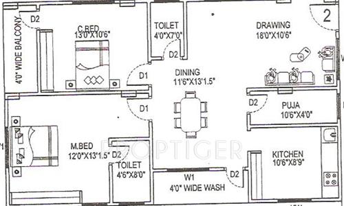 Kalyan Anshita Towers (2BHK+2T (1,200 sq ft) 1200 sq ft)