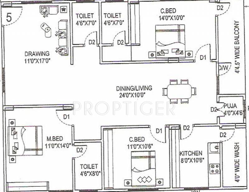 Kalyan Anshita Towers (3BHK+2T (1,565 sq ft) 1565 sq ft)