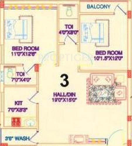 Sai Pearls Residency (2BHK+2T (1,035 sq ft) 1035 sq ft)