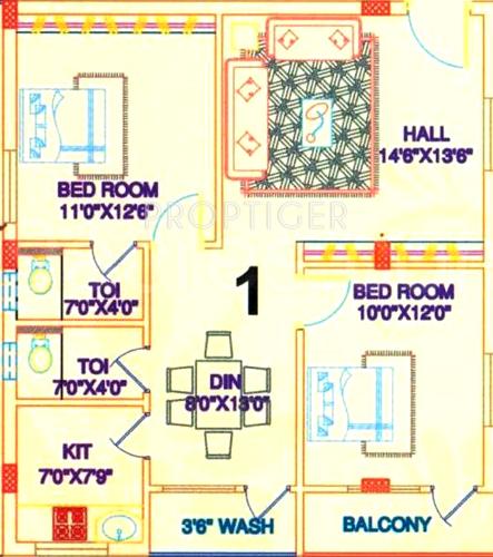 Sai Pearls Residency (2BHK+2T (1,056 sq ft) 1056 sq ft)