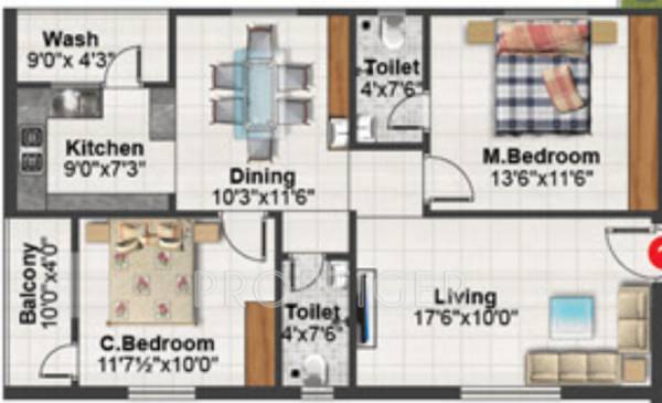 KPC Praneetham (2BHK+2T (1,120 sq ft) 1120 sq ft)